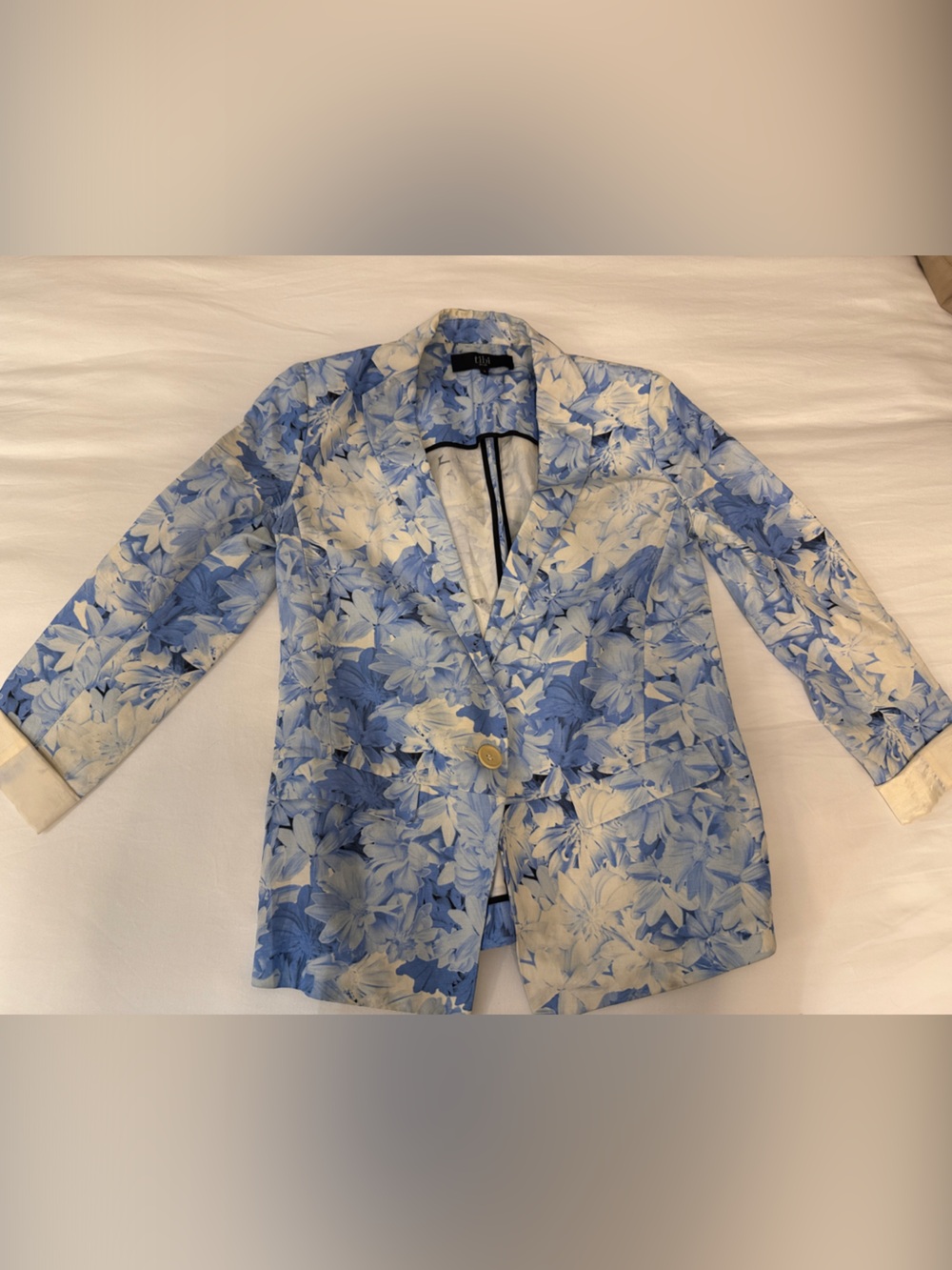 Tibi Blue and White Floral Single-Button Blazer